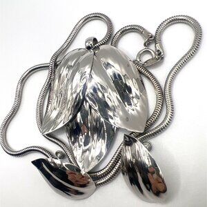 Vtg Large Napier 3 Leaf Pendant‎ Screwback Clip-On Earrings 24" 3mm Snake Chain